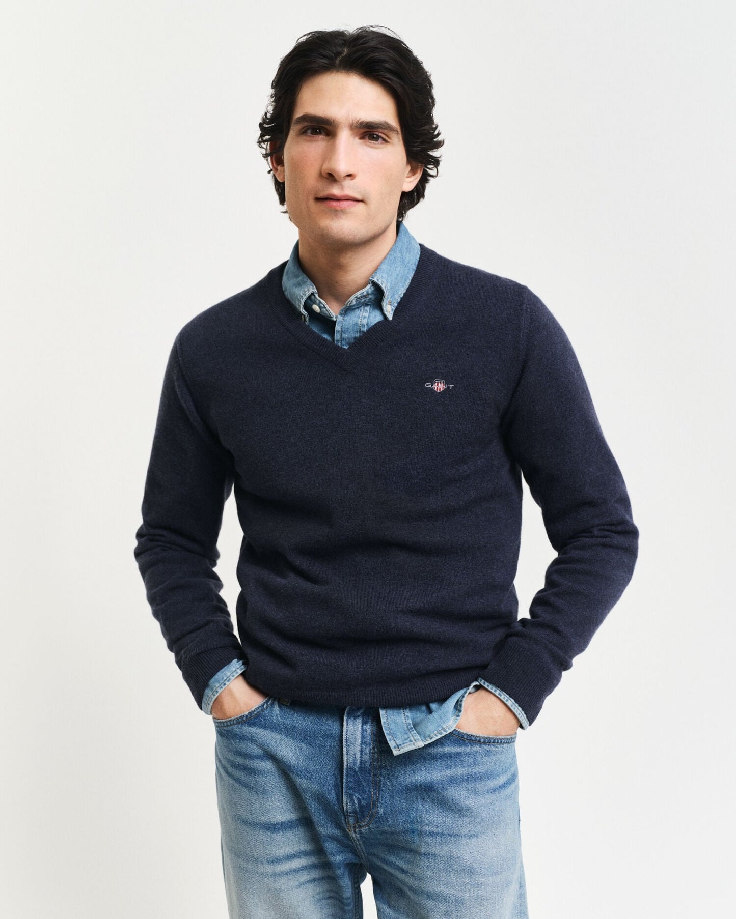 Pull en V en laine d'agneau superfine