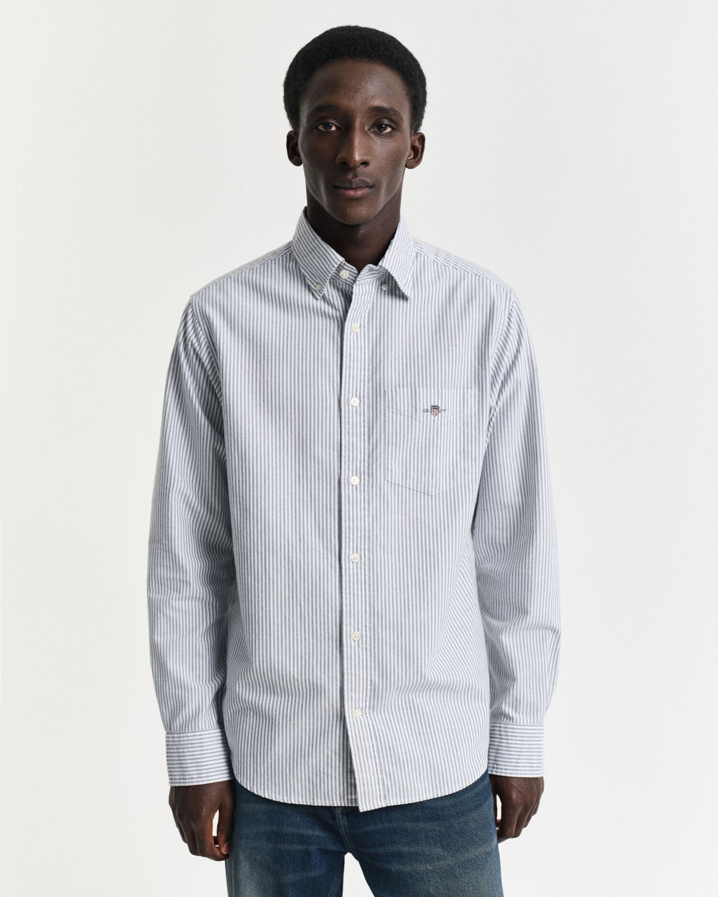 Chemise Oxford classique à rayures banquier coupe droite