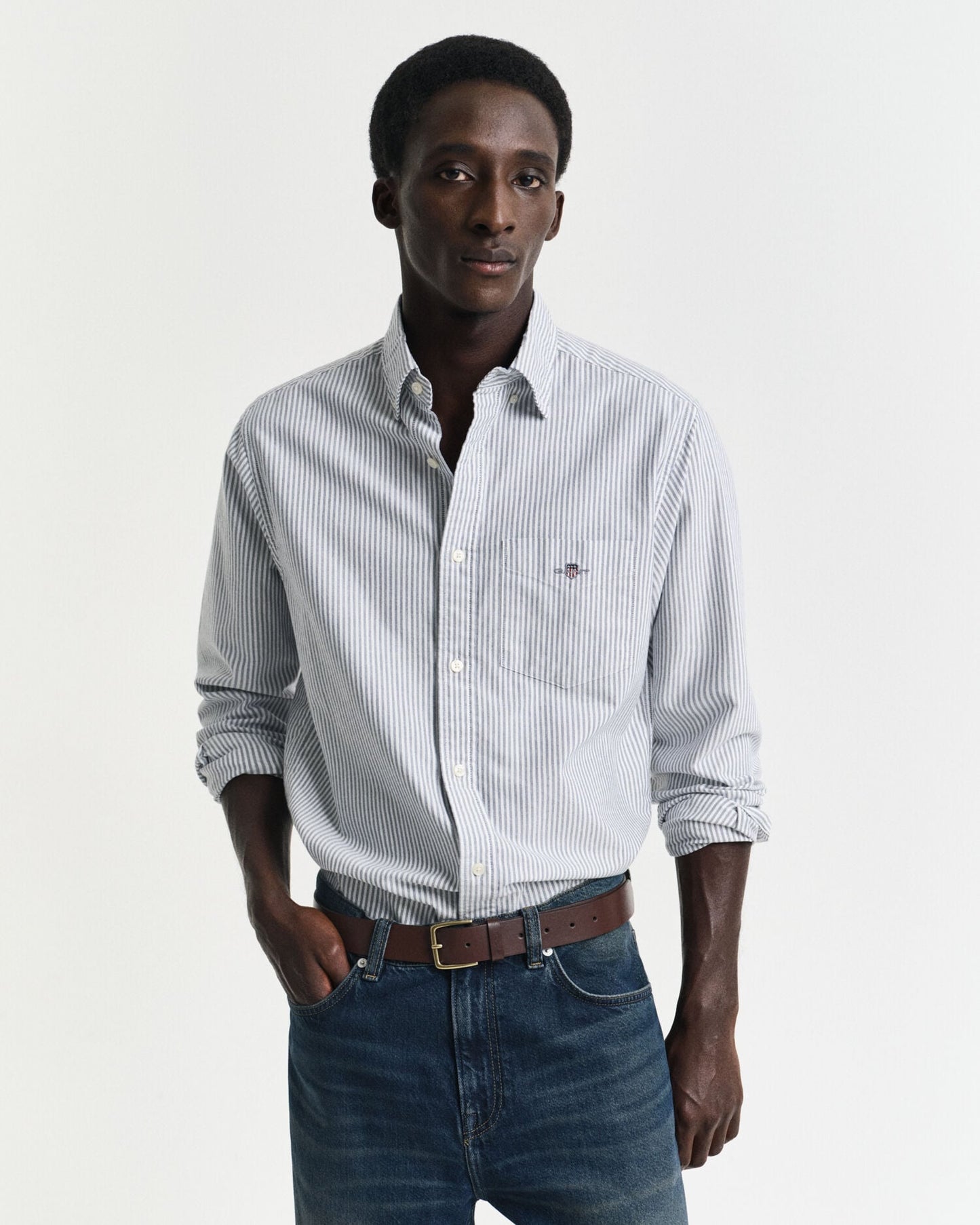 Chemise classique Oxford rayée banquier coupe droite