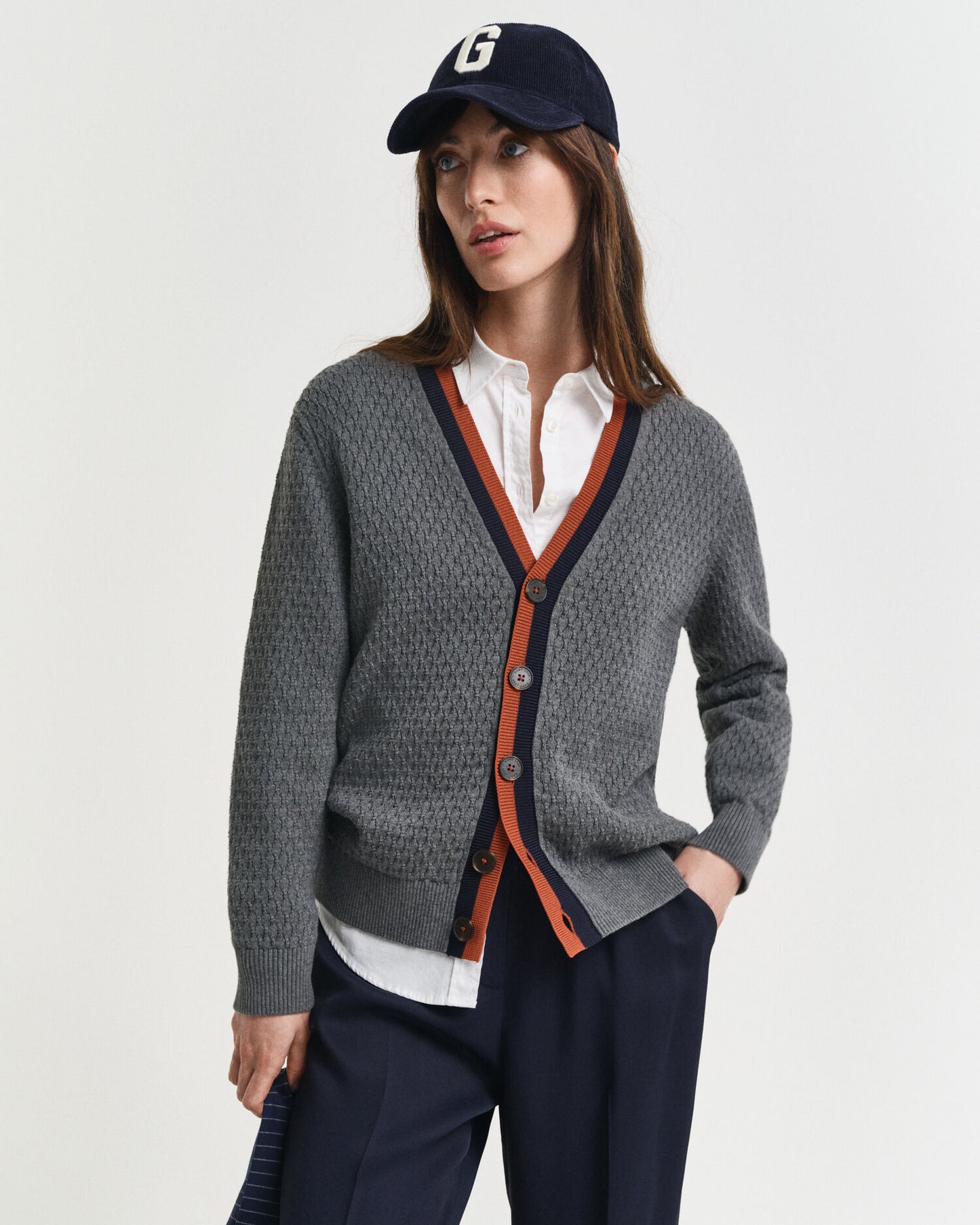 Cardigan aus Baumwolle mit Struktur und Kontrastdetails