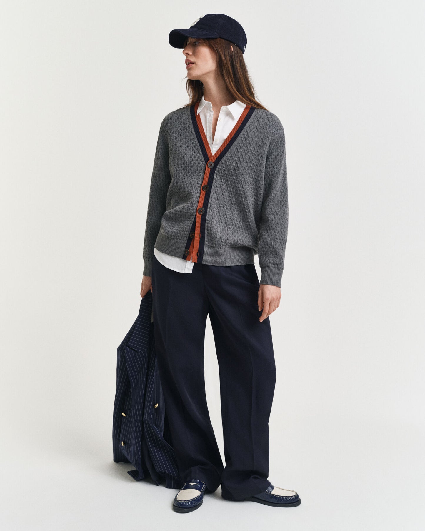 Cardigan aus Baumwolle mit Struktur und Kontrastdetails