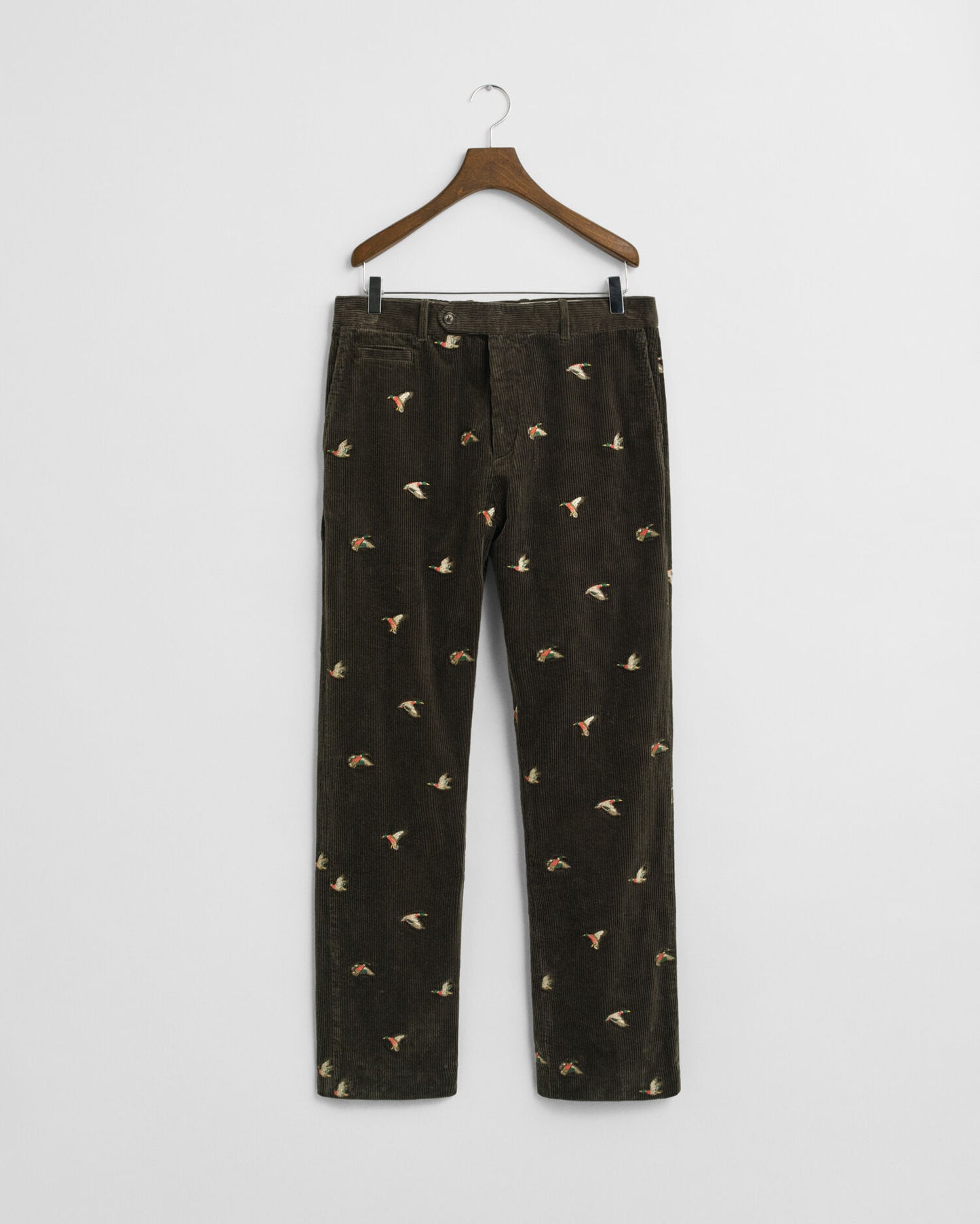 Pantalon droit en velours côtelé brodé