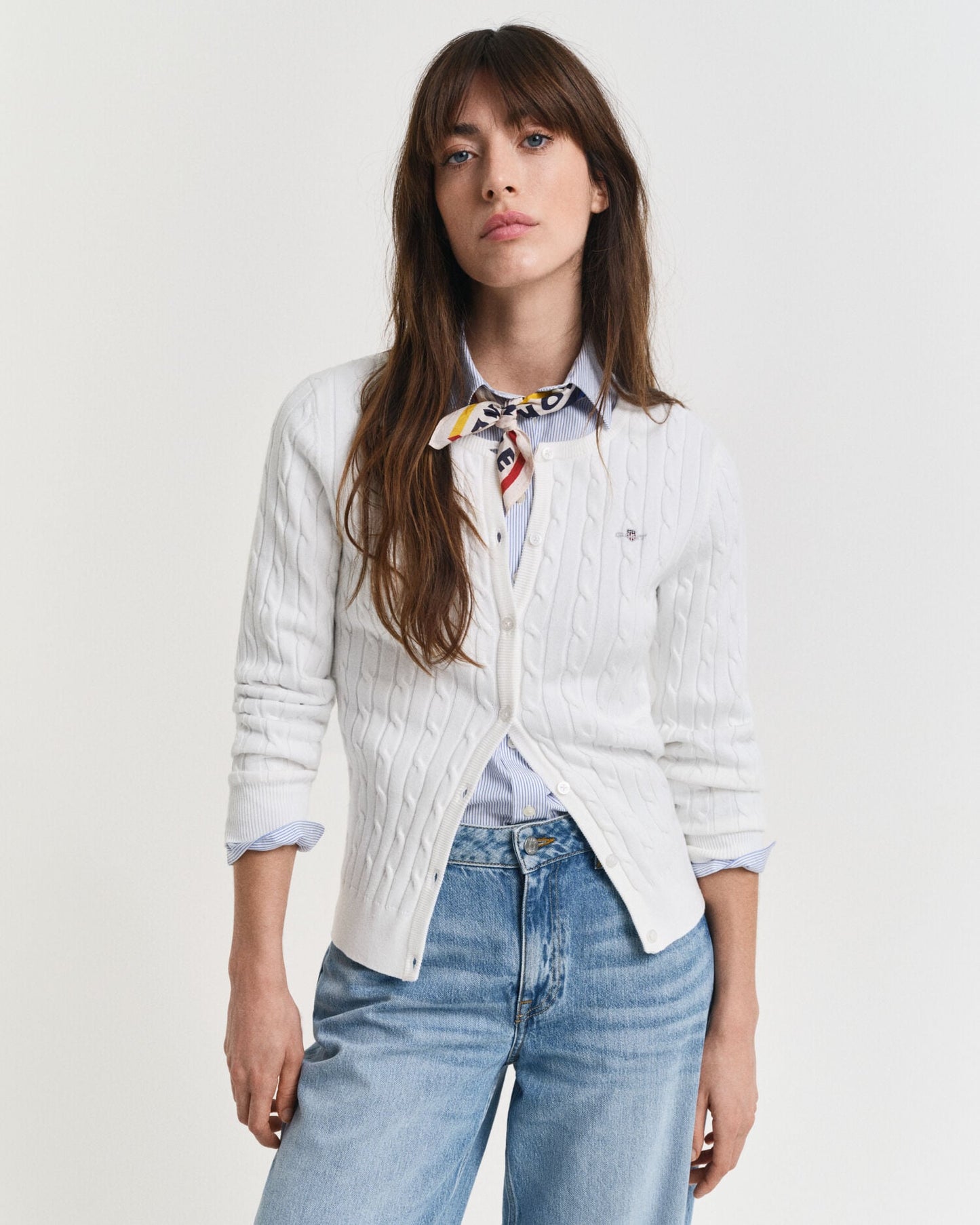 Cardigan aus Stretch-Baumwolle mit Zopfmuster