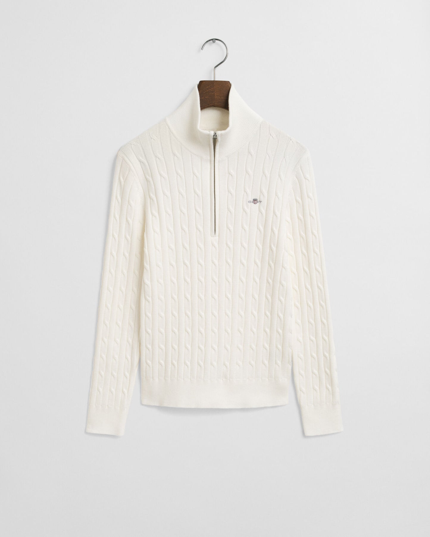 Pull demi-zippé en maille torsadée de coton stretch