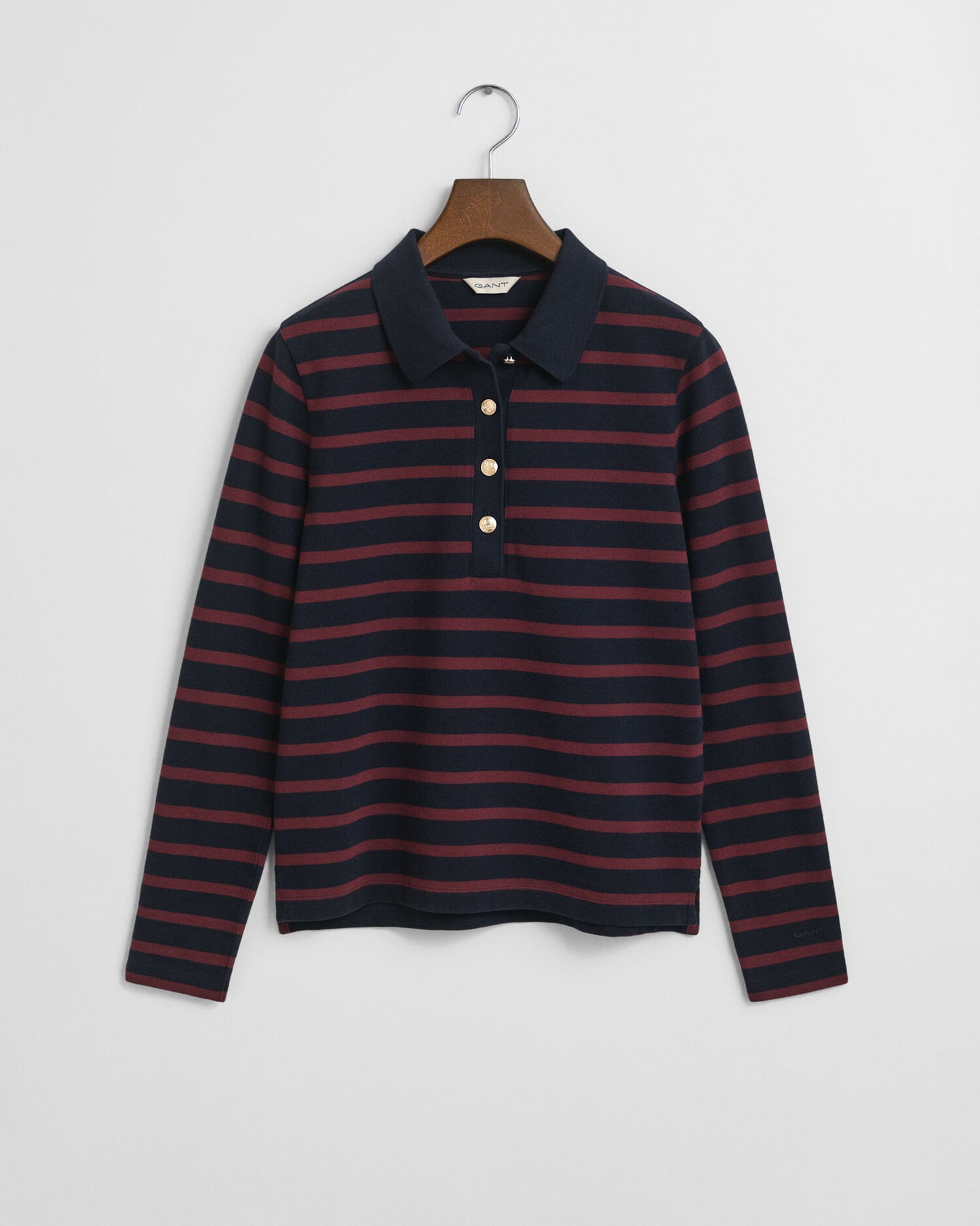 Breton Striped Long Sleeve Pique Polo Shirt