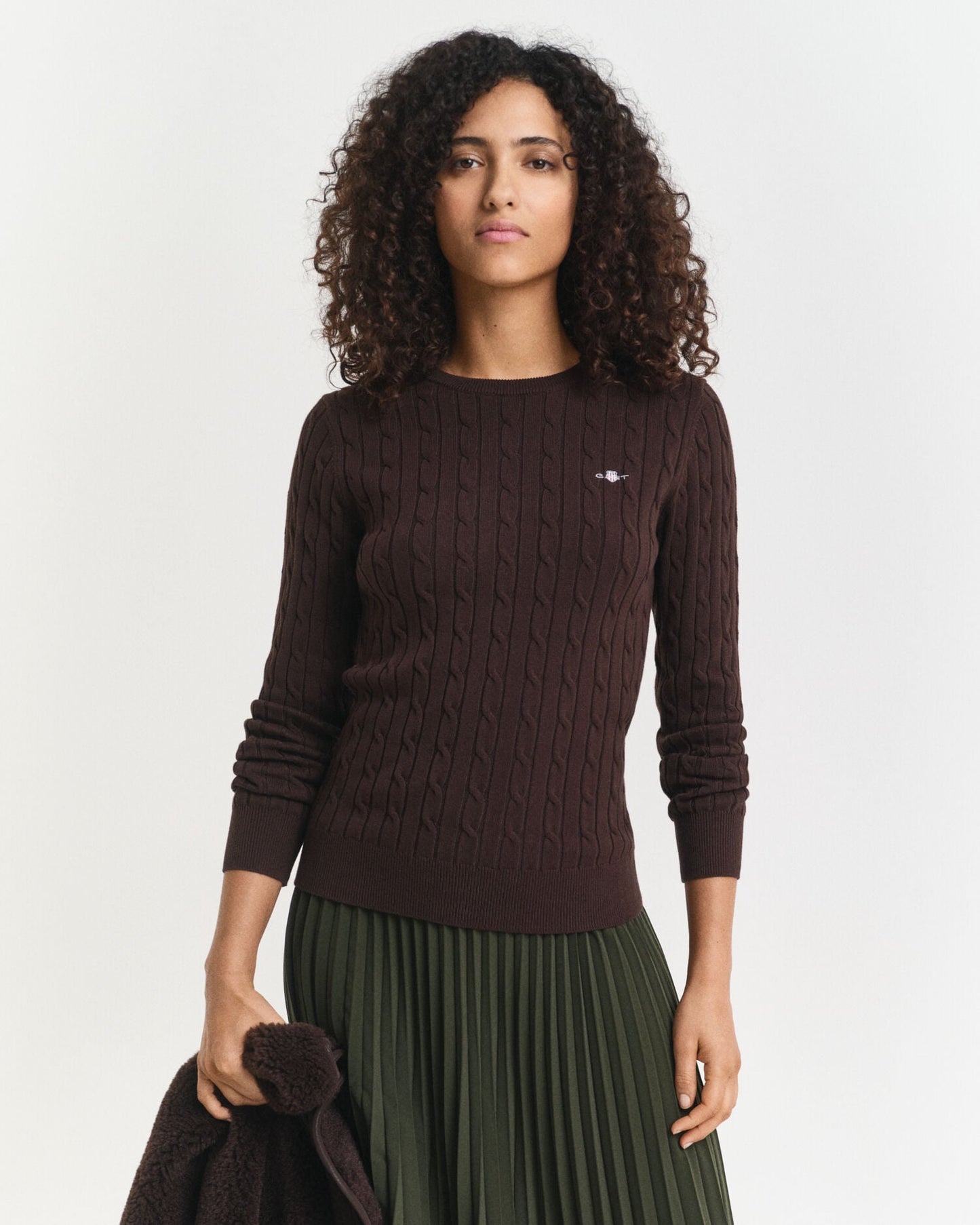 Pullover aus Stretch-Baumwolle mit Zopfmuster und Rundhalsausschnitt