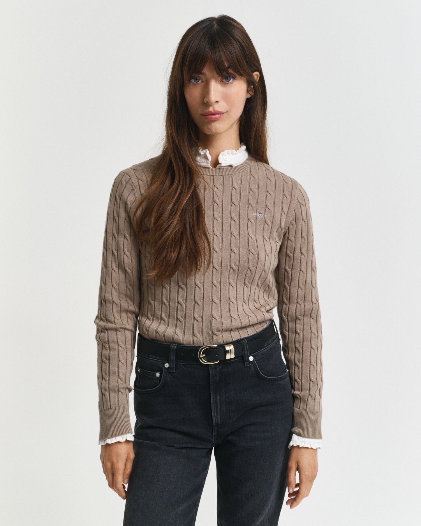 Pullover aus Stretch-Baumwolle mit Zopfmuster und Rundhalsausschnitt