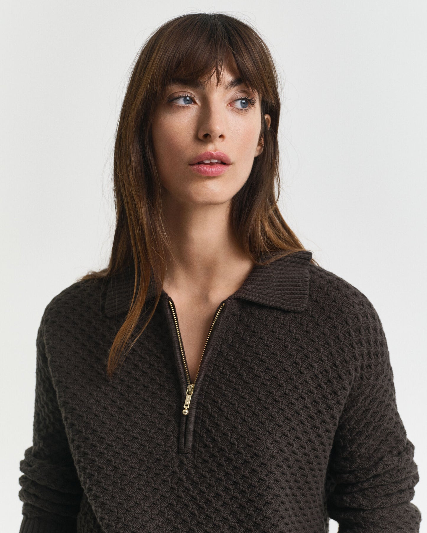 Strickpullover mit halbem Reißverschluss aus Baumwolle