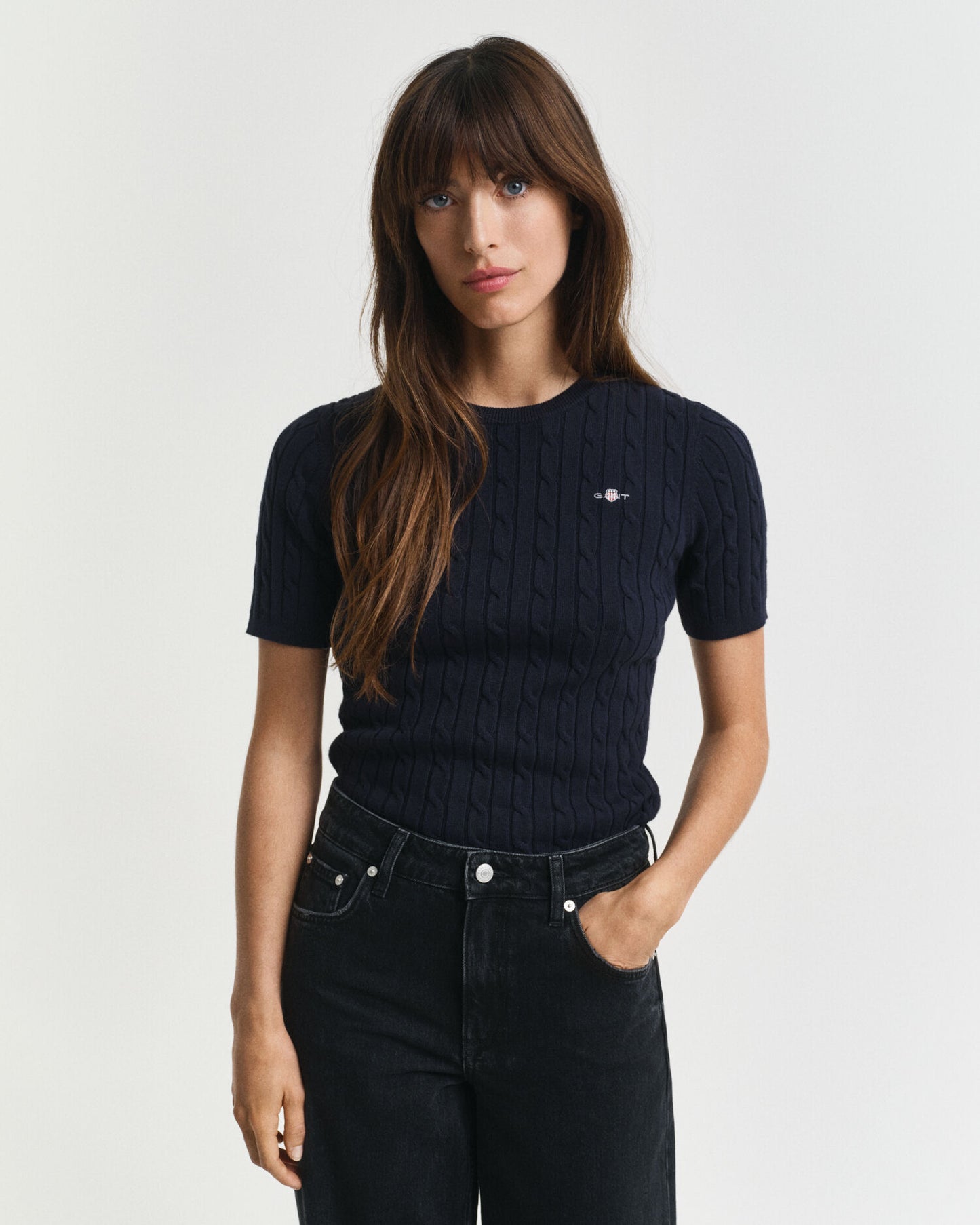 Pullover aus Stretch-Baumwolle mit Zopfmuster
