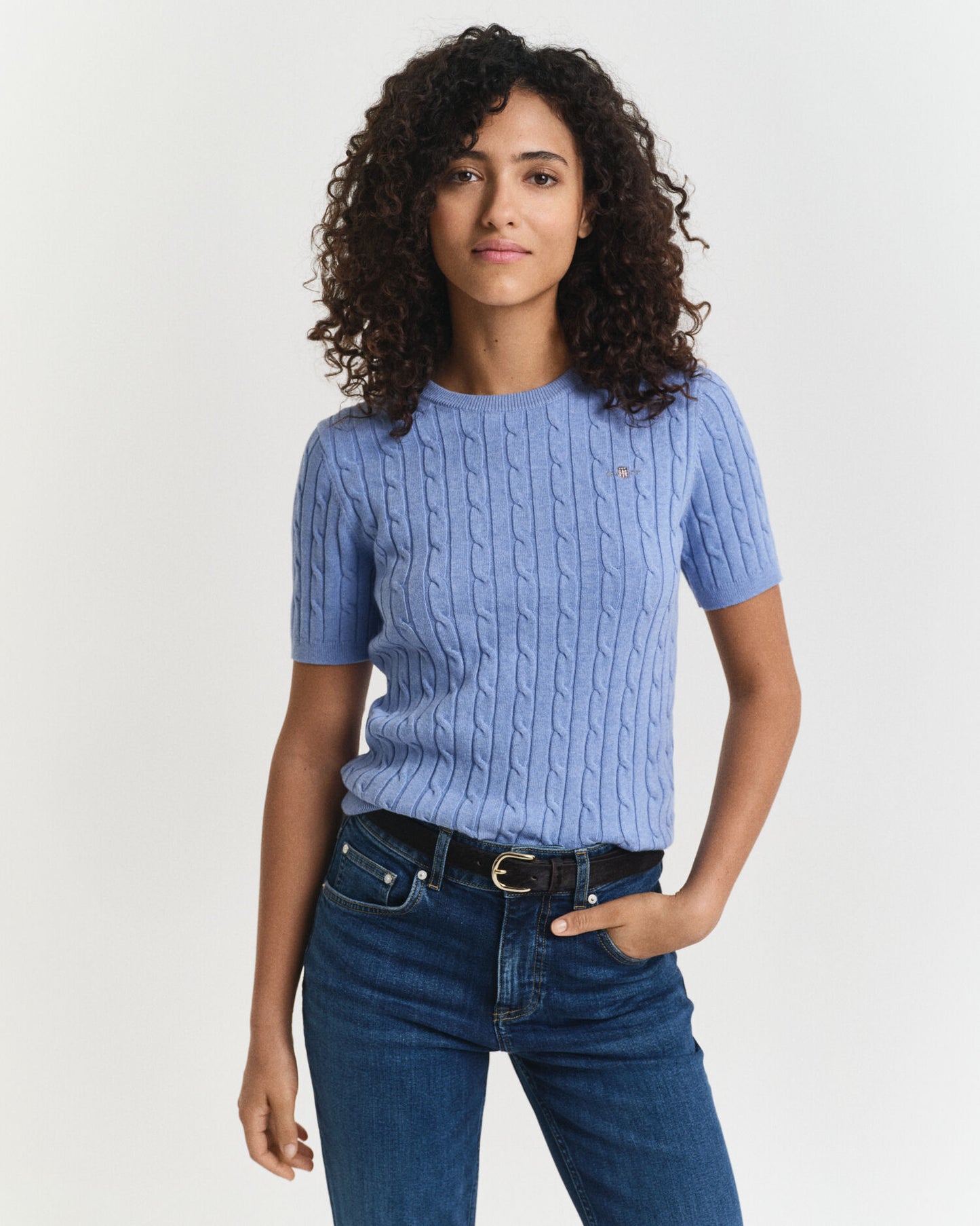 Pullover aus Stretch-Baumwolle mit Zopfmuster