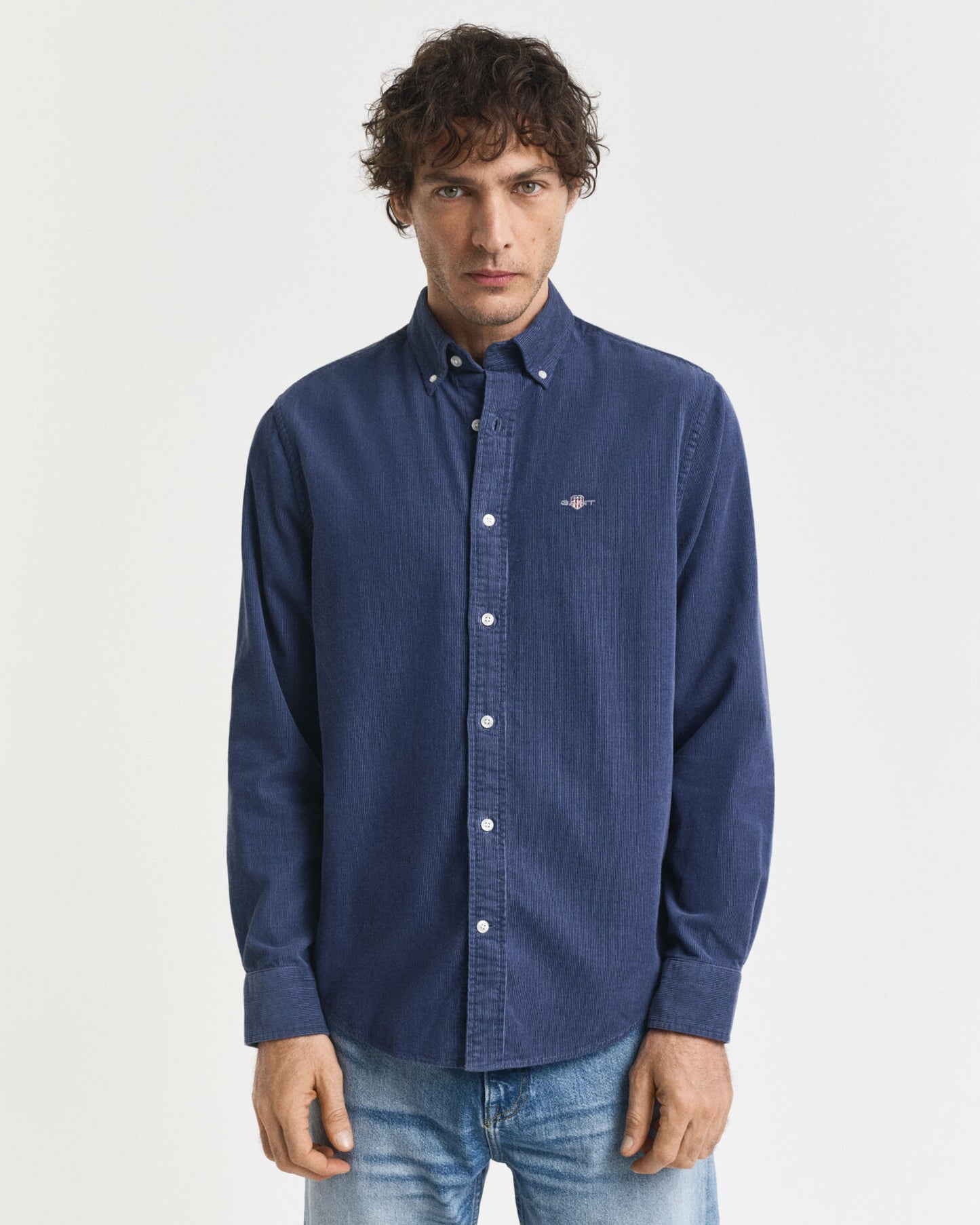 Chemise en velours côtelé de coton à coupe droite