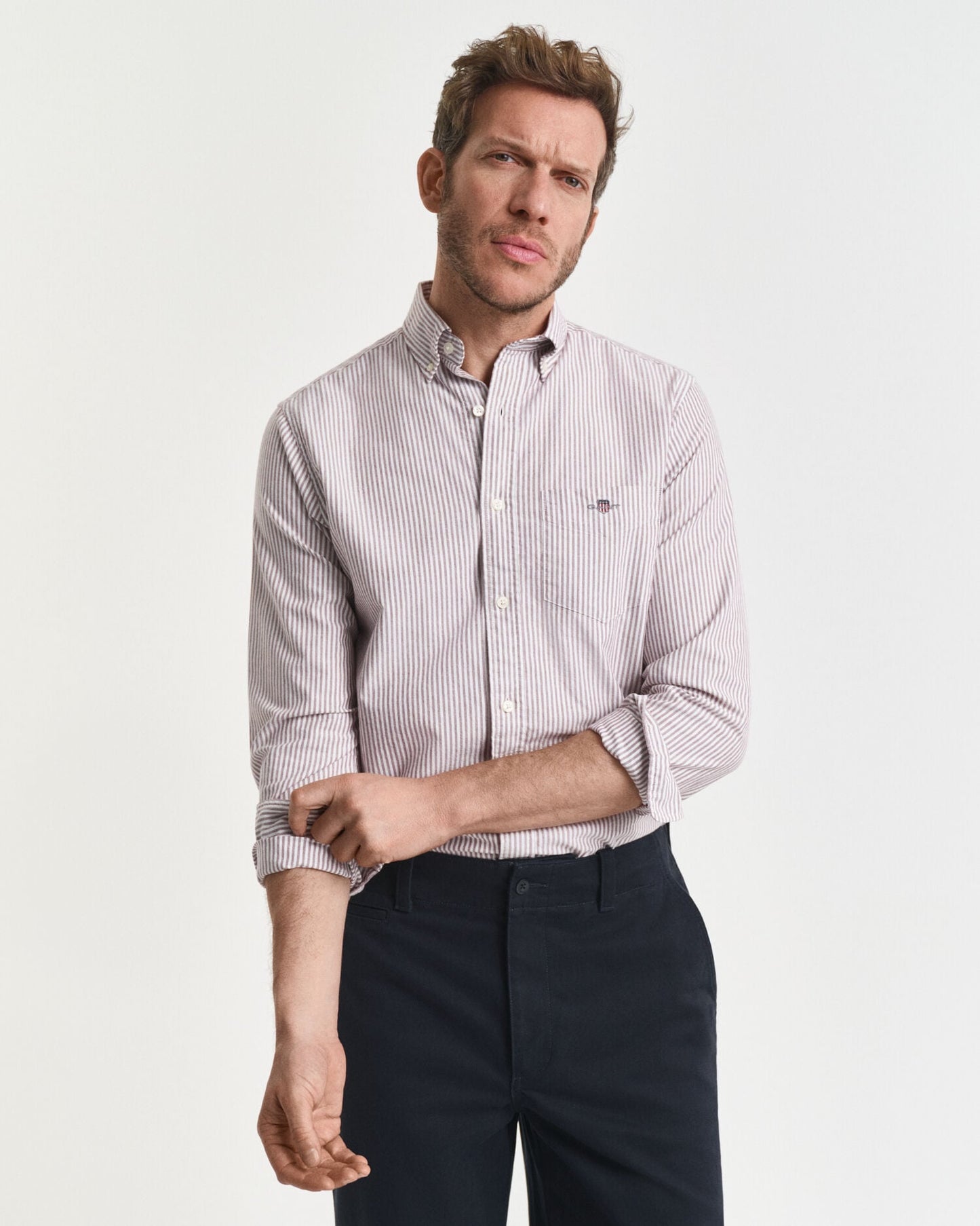 Chemise classique Oxford rayée banquier coupe droite