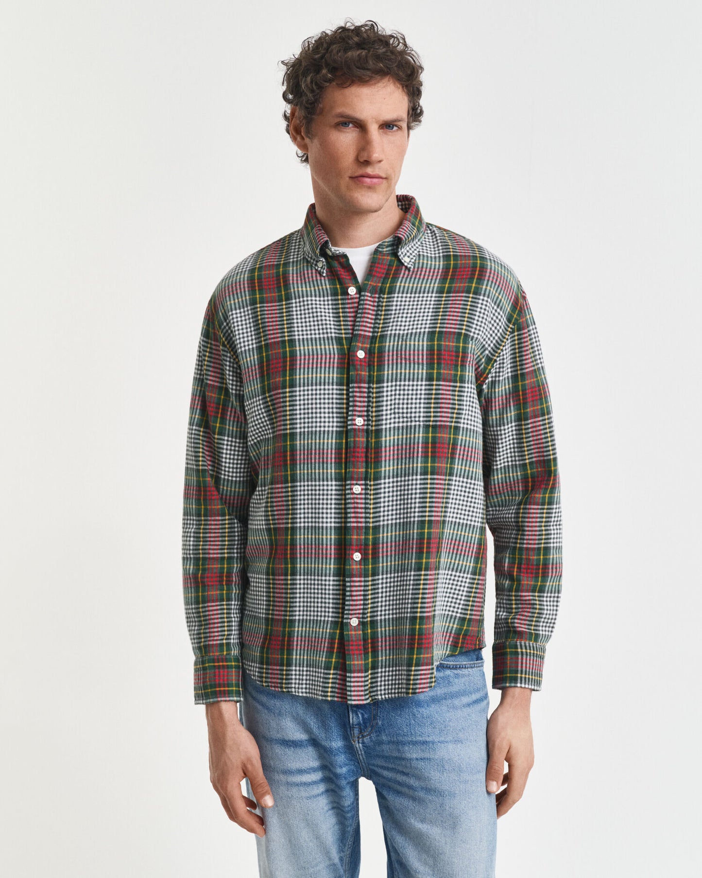 Chemise en sergé léger à carreaux coupe décontractée