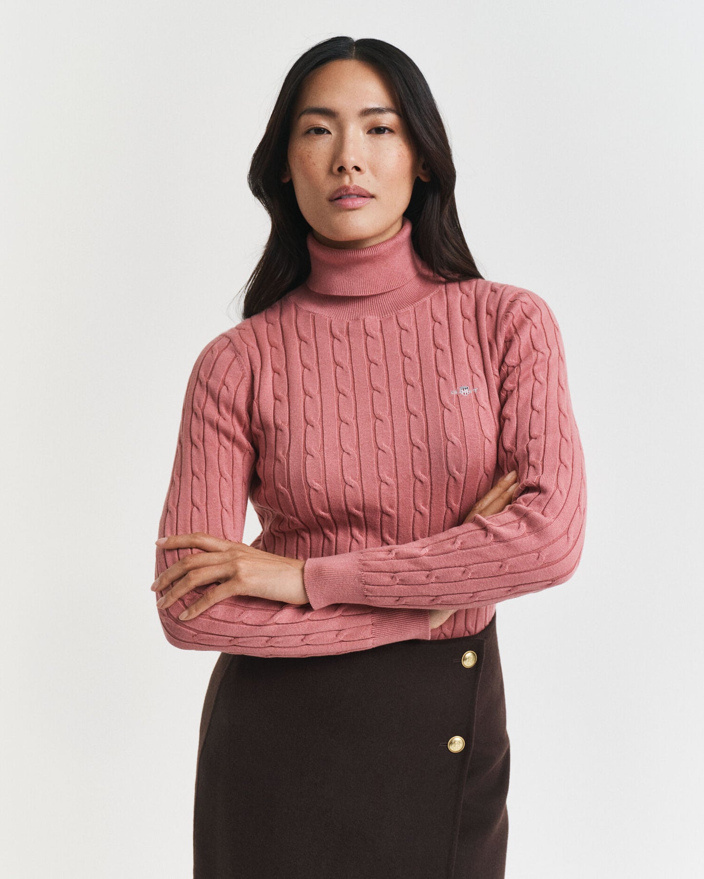 Rollkragenpullover aus Stretch-Baumwollkabelstrick