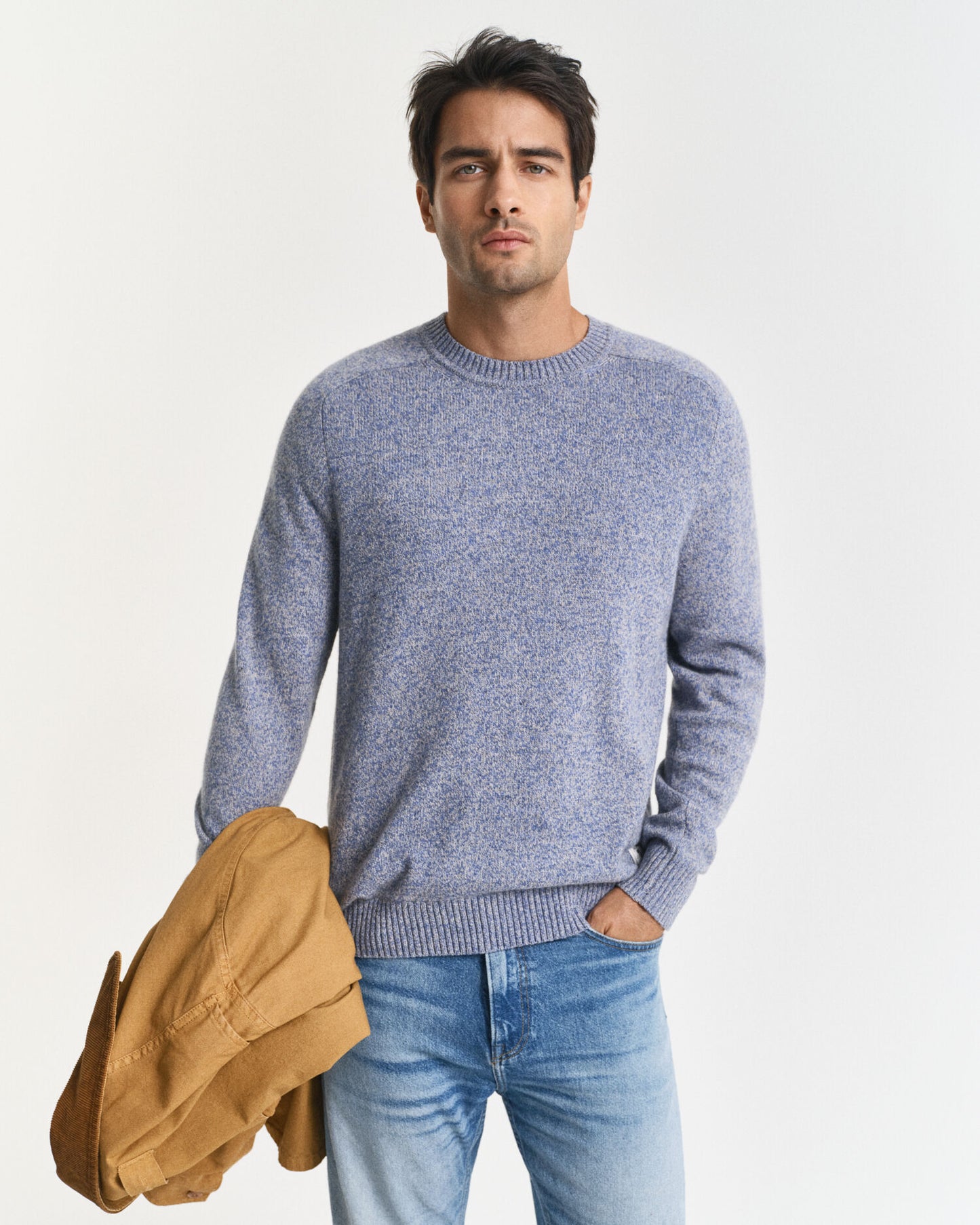 Pull ras du cou en laine mélangée moulinée