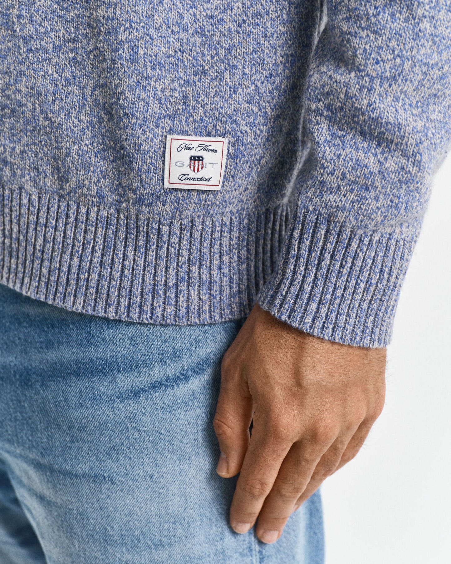 Pull ras du cou en laine mélangée moulinée