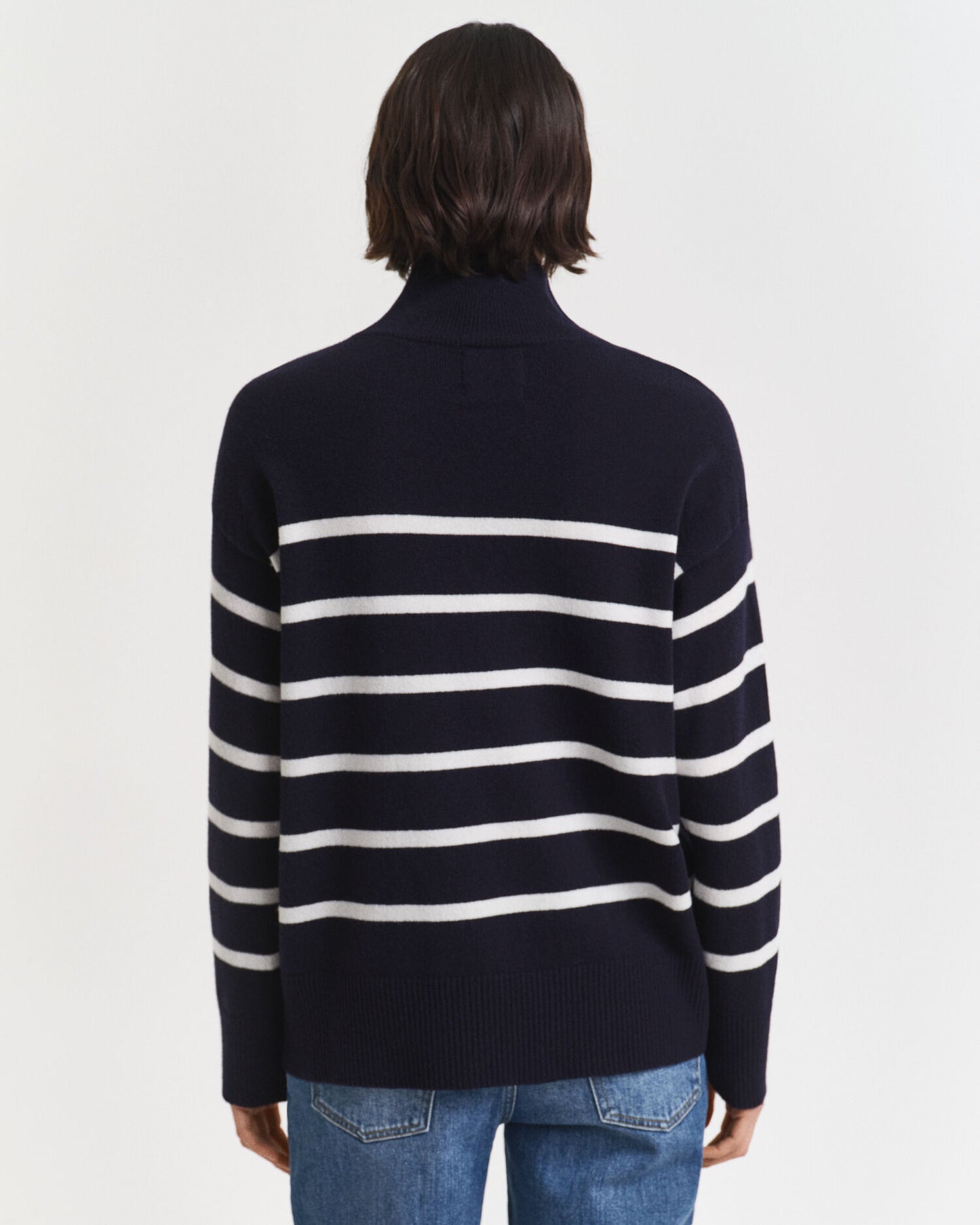 Gestreifter Feinst-Lammwoll-Rollkragenpullover