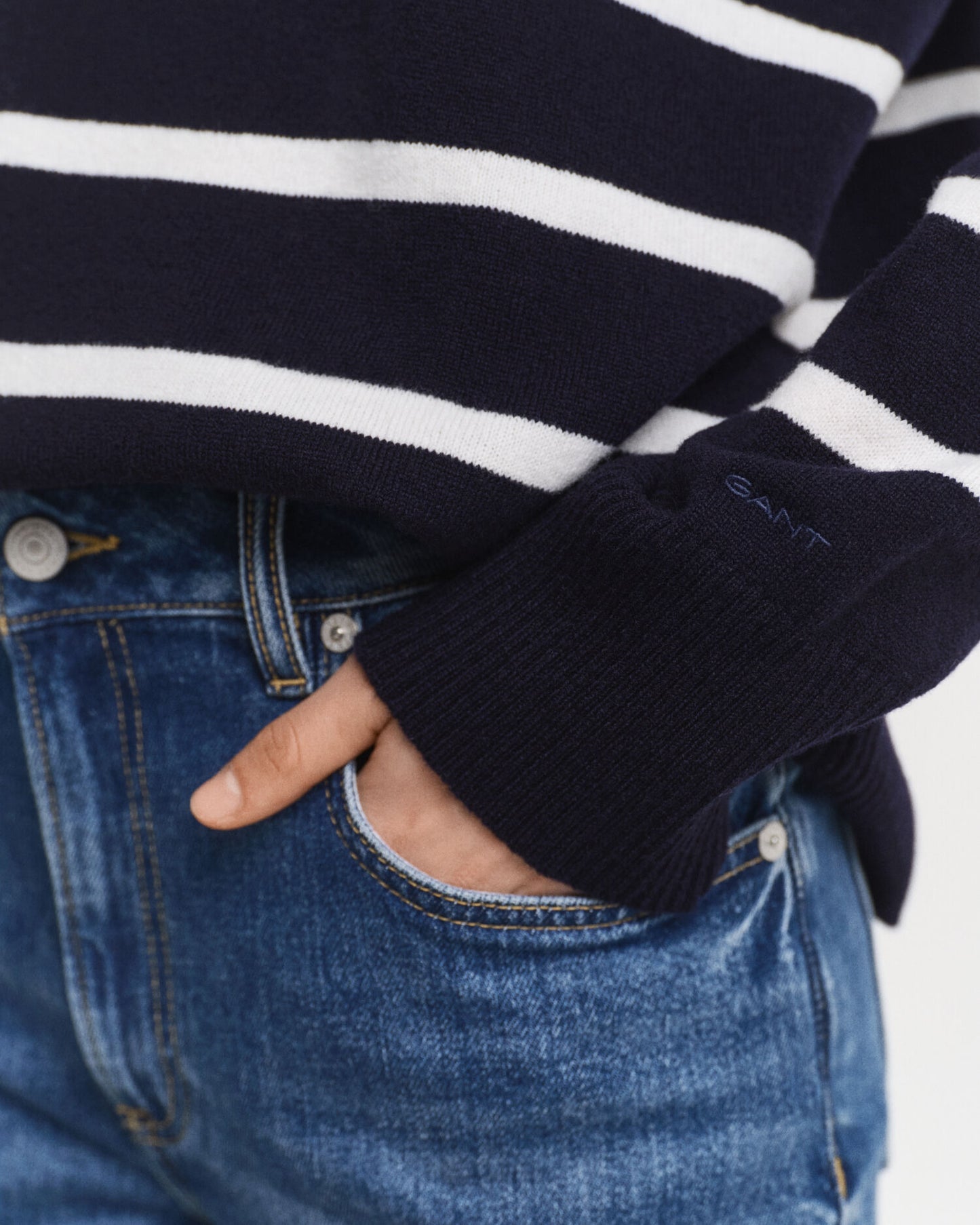 Gestreifter Feinst-Lammwoll-Rollkragenpullover