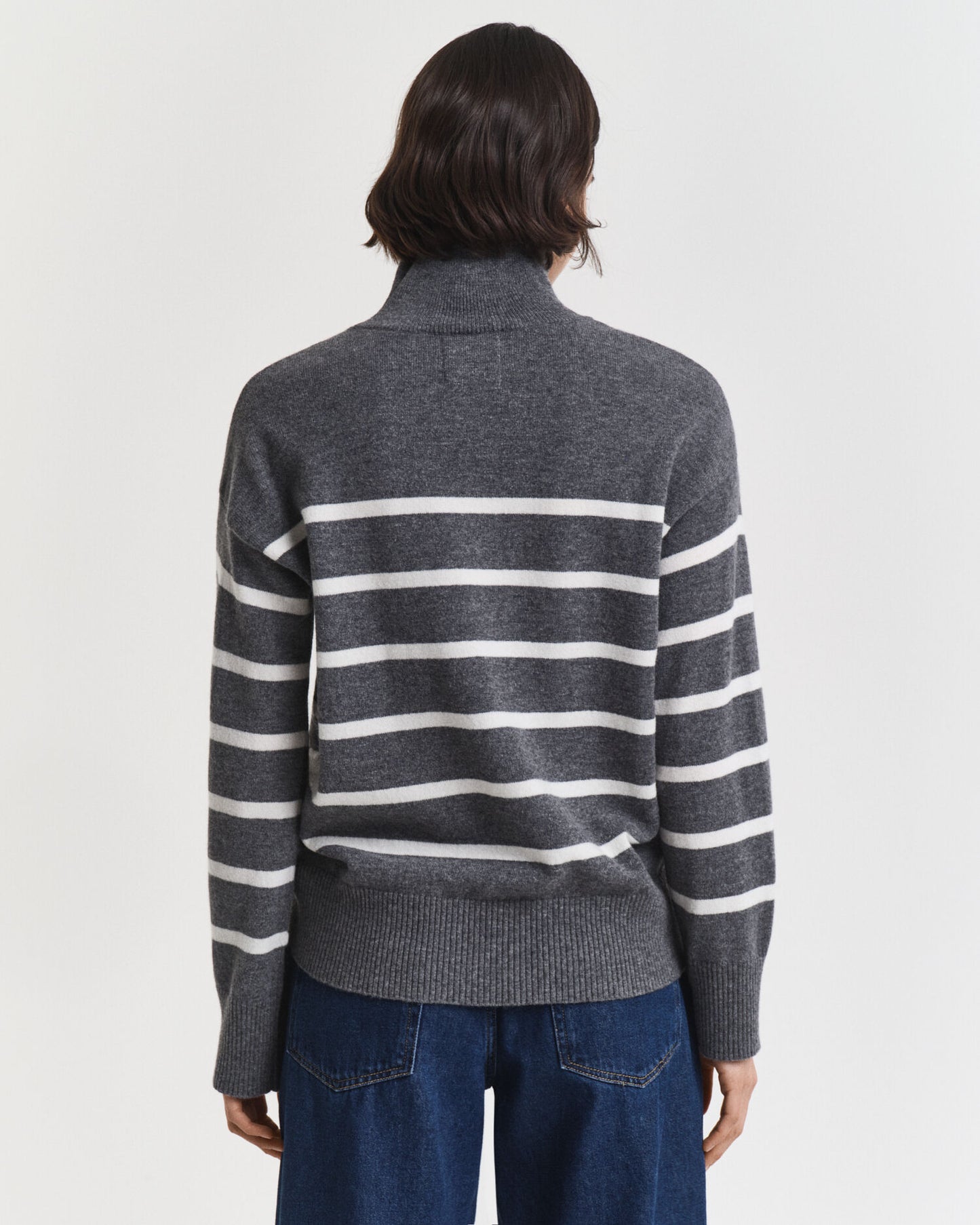 Gestreifter Superfein-Lambswool-Rollkragenpullover