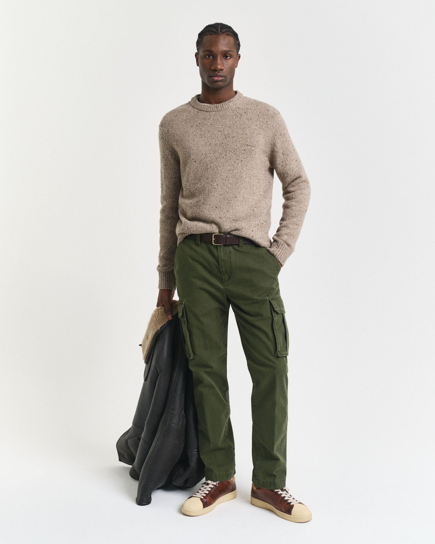 Pantalon Cargo en Sergé de Coton Coupe Droite