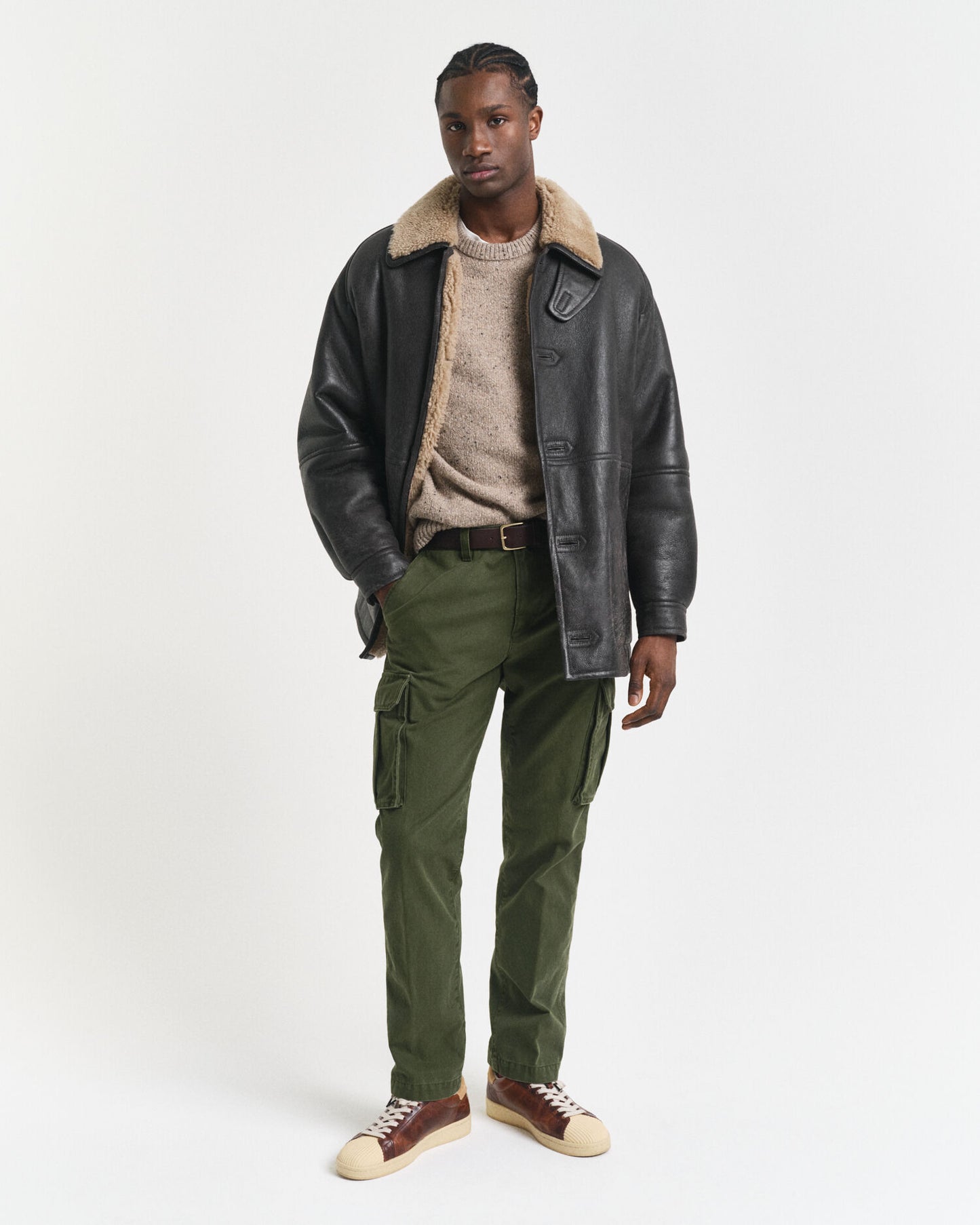 Pantalon Cargo en Sergé de Coton Coupe Droite