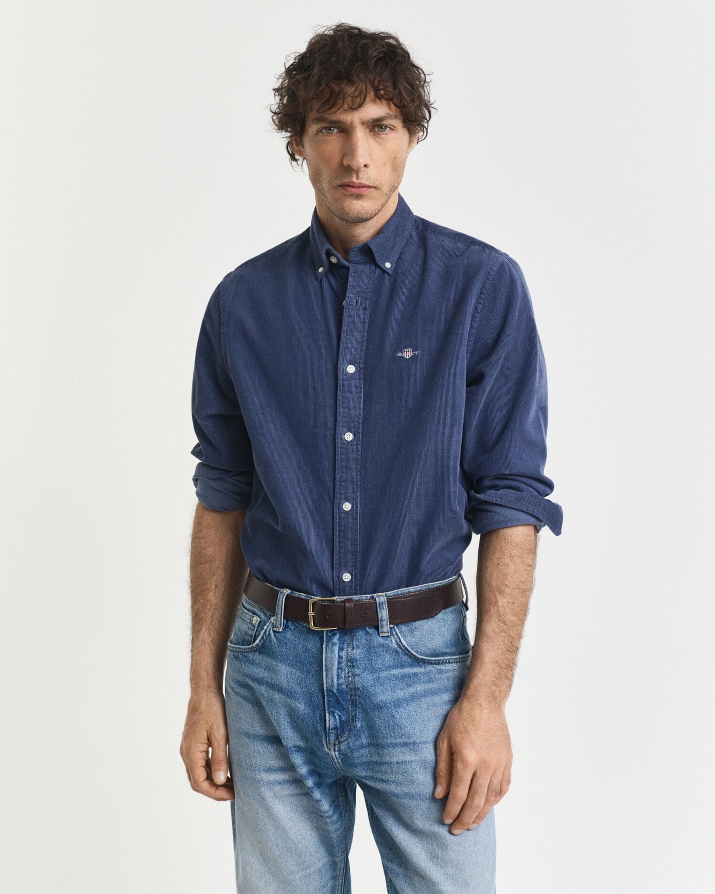 Chemise en velours côtelé de coton à coupe droite